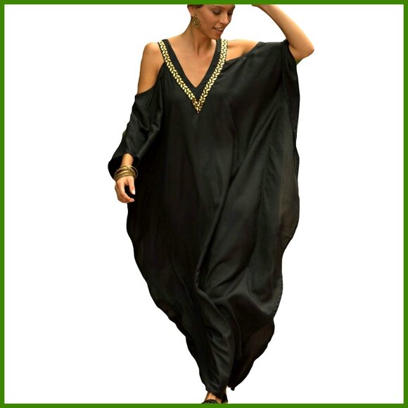 Turkish Cold Shoulder Kaftan Dress Swimsuit Cover Up Maxi Beach
